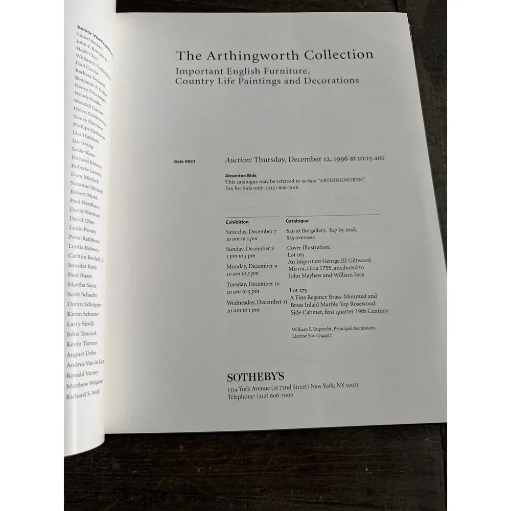 Sotheby's The‎ Arthingworth Collection 1996 English Furniture Paintings Book